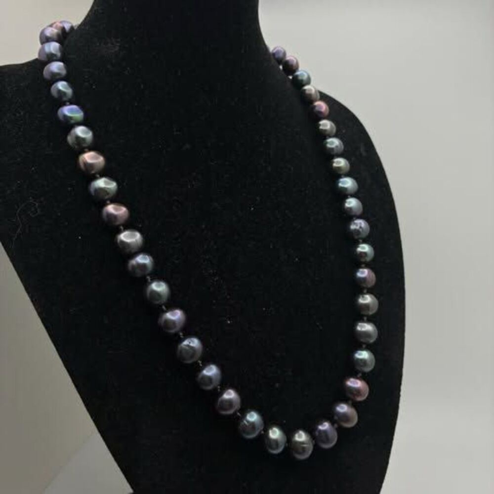 14k Gold Clasp Black/Purple Pearl Necklace Signed IPS VTG Frayed READ
